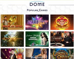 Popular Games from Casino Dome: Book of Dead, Starburst, Fire Joker, Gonzo's Quest, Green Diamond, Lightning Roulette